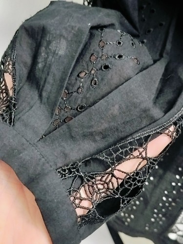WHBM Black Lace Eyelet 3/4 Sleeve Chic Boho Blouse NWT - Picture 7 of 11