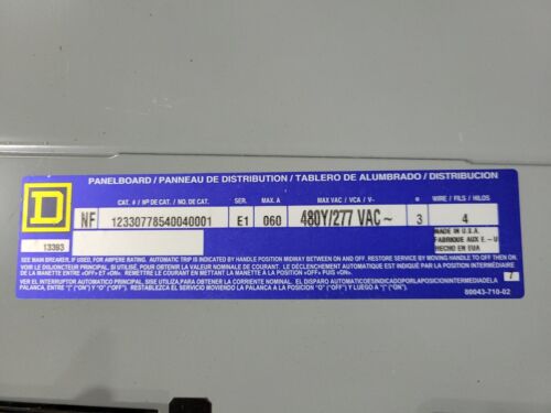 Square D NF Panelboard 60 Amp 480Y/277 VAC 3PH 4W 30 Space MH56 NC56S EGB14020 - Picture 2 of 24