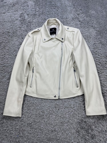 Bagatelle Kunstleder Jacke Damen Medium Weiß Vegan Cropped Moto Biker Blazer