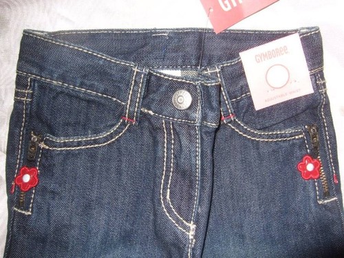 NWT Gymboree HOLIDAY PANDA Denim blue jeans pants Cuffed Adjustable waist 4 4T - Picture 2 of 3