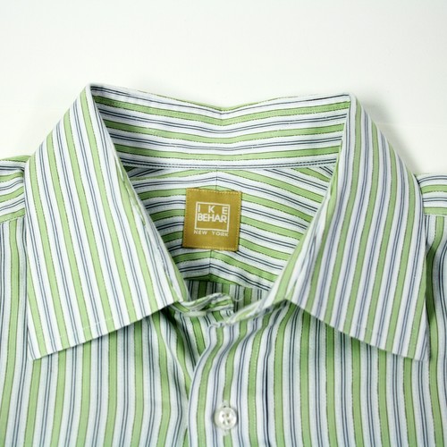 Camisa de vestir Ike Behar New York verde negro azul a rayas manga larga 16-1/2-XL - Imagen 7 de 11