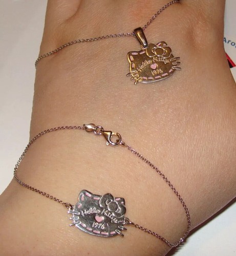 HELLO KITTY SANRIO SOLID .925 S. SILVER Pink Enamel Jewelry Set  ITALY - Picture 3 of 9