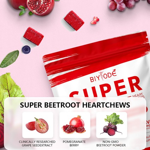 BIY ODE SuperBeets Heart Chews 60 - Producción de óxido nítrico y presión arterial - Imagen 5 de 10