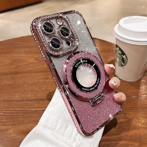 Glitter Magnetic Case for iPhone 16 15 Pro Max 14 13 12 11 Shockproof Ring Stand - Picture 20 of 21