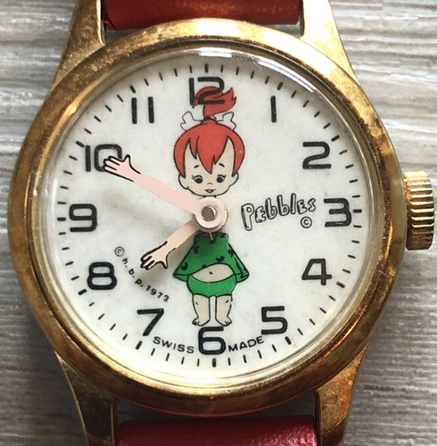 Vintage 1972 Hanna Barbera Flinstones Rare PEBBLES Swiss Wind up Watch! Works - Picture 2 of 8