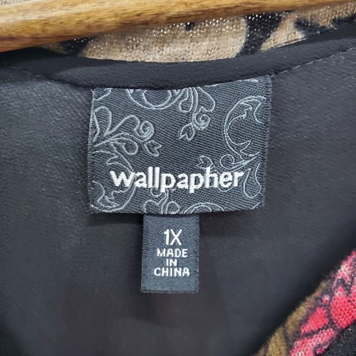 Suéter de mujer floral con ribete de gasa abierto atado trasero talla grande 1X papel tapiz negro - Imagen 13 de 17