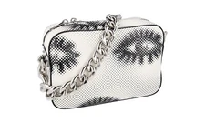 PRADA EYES AYERS SHOULDER BAG HANDBAG 1BA028 WHITE SILVER CHROME