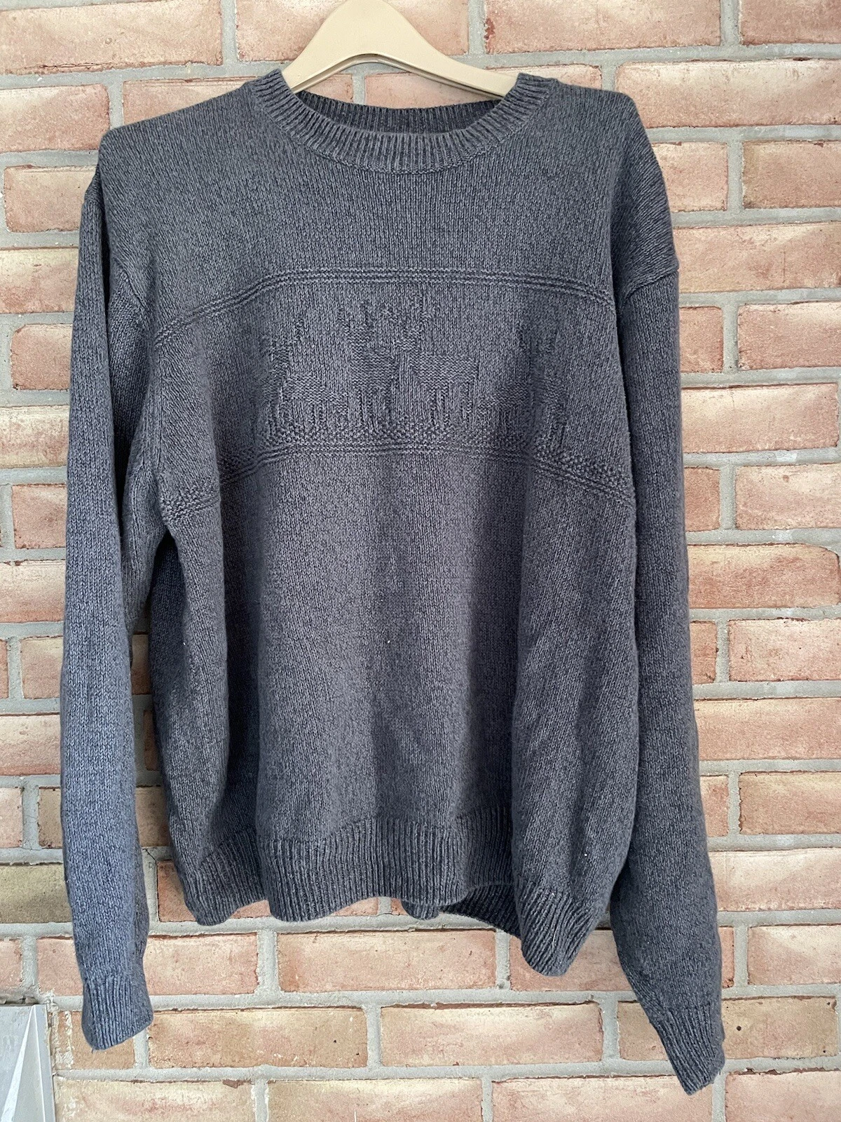 Woolrich charcoal Crew Neck Pullover Sweater W/ Deer Embossed Men's Size XL