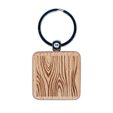 Tree Wood Grain Engraved Wood Square Keychain Tag Charm