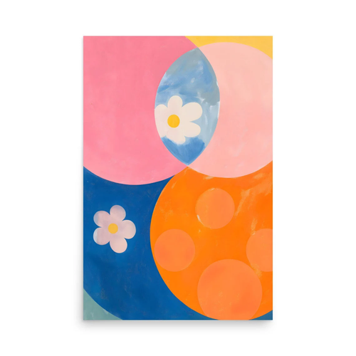 White Flowers & Colorful Circle Painting Poster Premium Quality Choose your Size - Foto 2 di 3