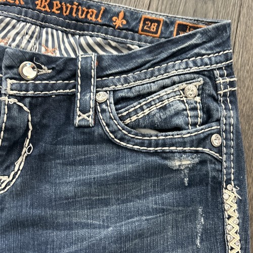 WOMENS "The BUCKLE" Rock Revival IRENE Crystal Rhinestones Easy Boot Jeans 28x30 - Picture 7 of 12