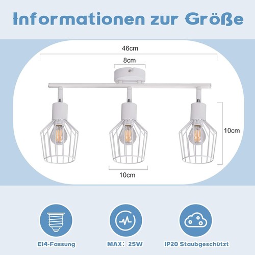 ZMH Deckenleuchte Spotleuchte Schwarz Strahler LED E14 schwenkbar Wandleuchte - Bild 7 von 35