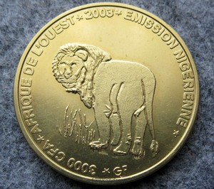 NIGER-2003-2-AFRICA-or-3000-CFA-COIN-LION-IDAO-COINAGE