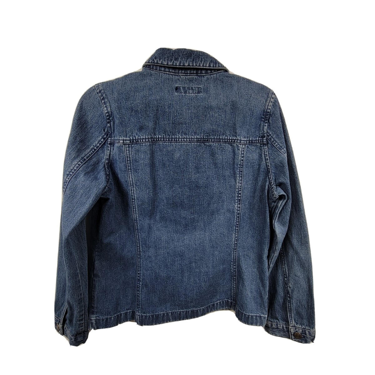 Boden Women's Blue Denim Jacket Button Up Logo on Buttons Collared