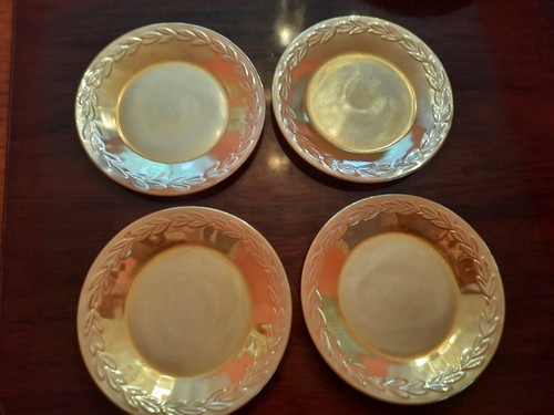 VINTAGE SET OF 4 FIRE KING PEACH LUSTER WARE LUSTRE WARE 9 IN PLATES LAUREL LEAF - Picture 7 of 20