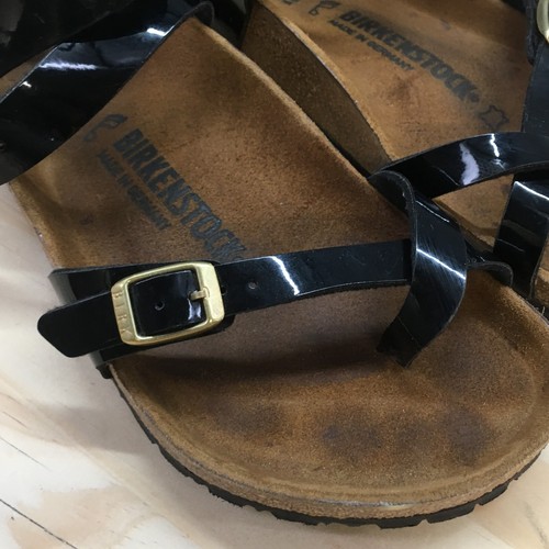 Birkenstock Sandals Womens 38 Yara Ankle Strappy Flats Black Patent Leather - Picture 7 of 17
