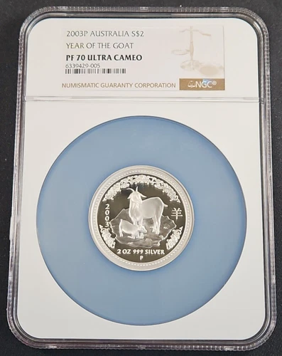 2003 Australia Lunar Proof Year of Goat Silver 2 Oz  - NGC PF 70 UC