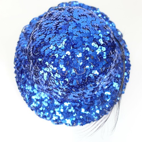 Bollman Womens Blue Cloche Hat Wool Sequins Feather Sparkle Party - Picture 8 of 10
