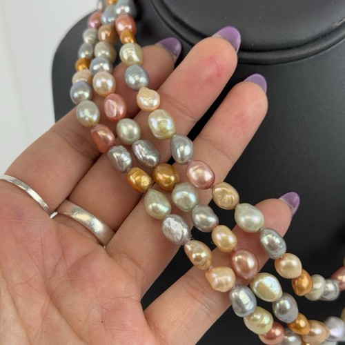 Honora Cultured Freshwater Pearls Necklace Multi-Colored 54" Sterling Silver - Picture 5 of 8