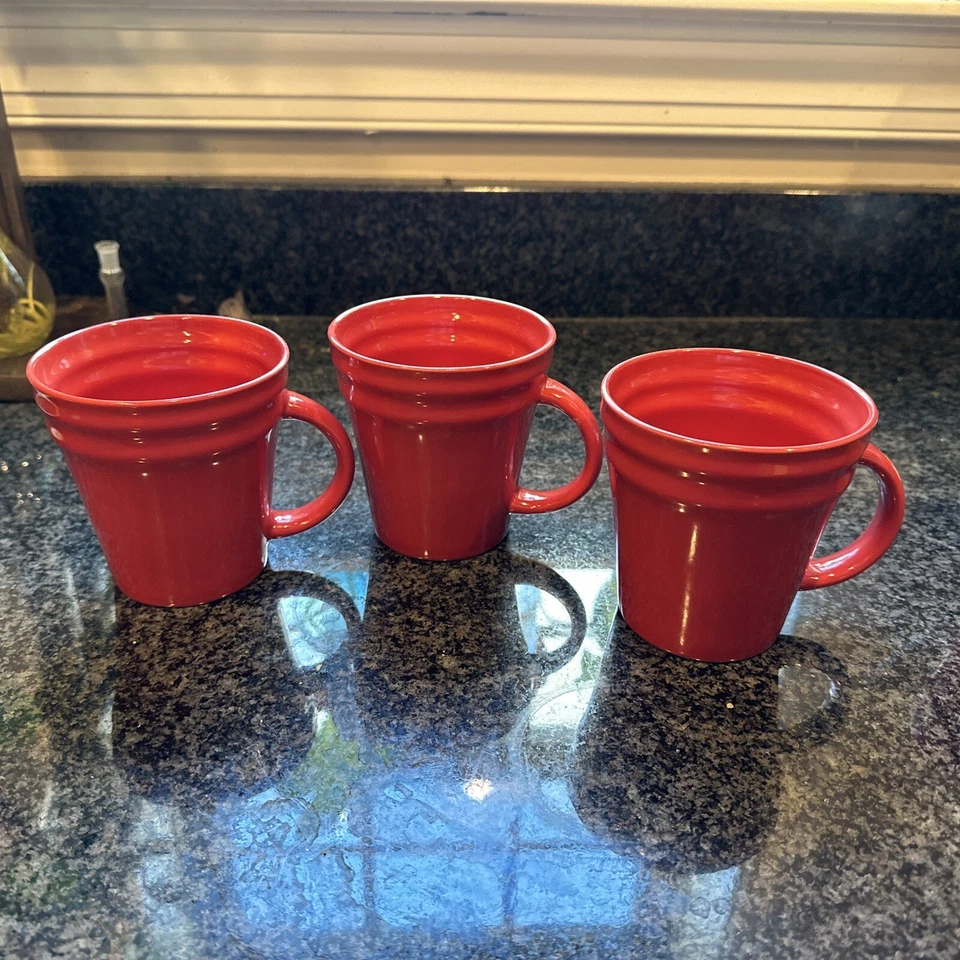 Rachael Ray Double Ridge, tazas de café/té rojo macizo - Juego de 3 Foto 2 de 4