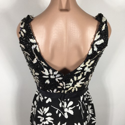 1960’s Mardi Gras Black White Floral Sequin true vintage wiggle dress - Picture 7 of 10