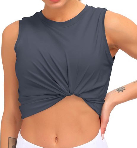 Women Sleeveless Yoga Tops Workout Cool T-Shirt Running Short Tank Crop Tops - Picture 69 of 72