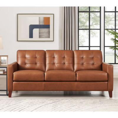 Hydeline Aiden Top Grain Leather Sofa Couch, Memory Foam and Springs Seating