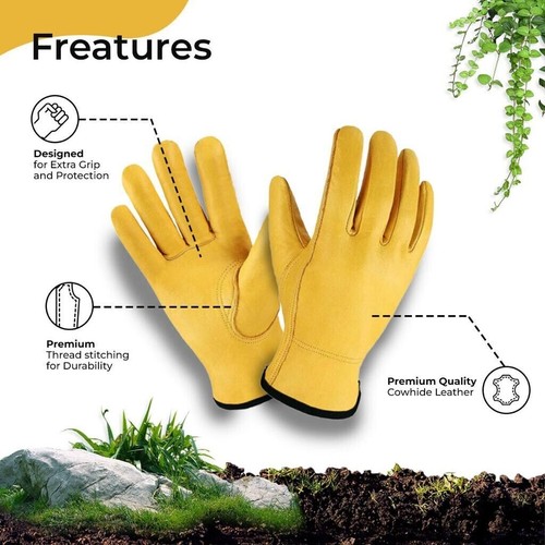 Leder Gartenhandschuhe Dornenfest Gartenarbeit Fahrer Sicherheitshandschuh Gelb - Bild 11 von 19