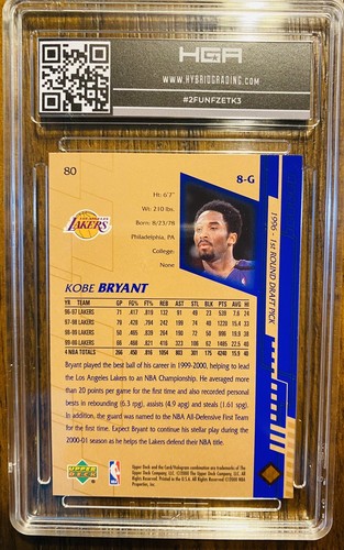 2000-01 Upper Deck Kobe Bryant #80 HGA 9 MT Los Angeles Lakers - Bild 2 von 2