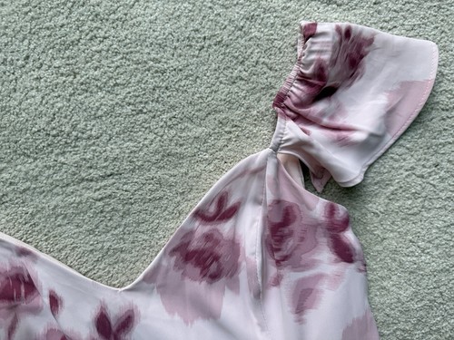 Abercrombie & Fitch abito midi svolazzante manica corta rosa floreale schiena aperta L P - Foto 11 di 20