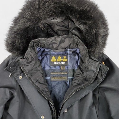 Barbour Braan Jacket Womens 6 Black Insulated Waterproof Parka Faux Fur Trim