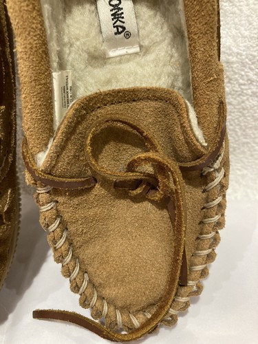 Minnetonka Moccasins Indoor/outdoor slippers size 12 youth tan suede #4840 - Picture 3 of 12