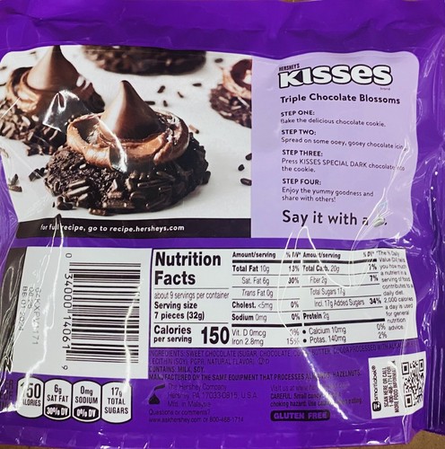Hershey's Kisses ESPECIAL OSCURO Suavemente Dulce Chocolate Caramelo PAQUETE COMPARTIDO 10 Oz Bolsa - Imagen 2 de 2