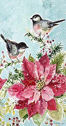 Boston International - Asciugamano ospite di carta - Poinsettia & Chickadees - Foto 1 di 2
