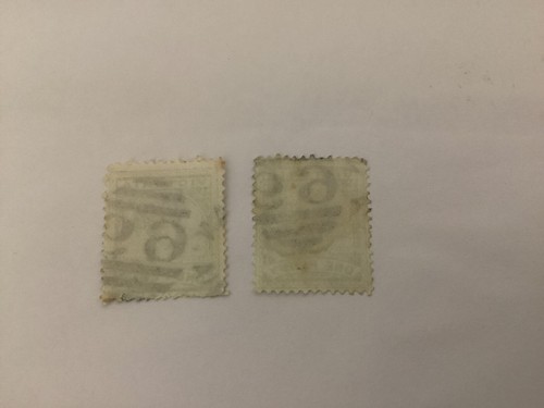 Victoria 1884-1900 1d StampDuty Green Queen used SS#54 perf Barrel cancel 69 x 2 - Picture 2 of 2