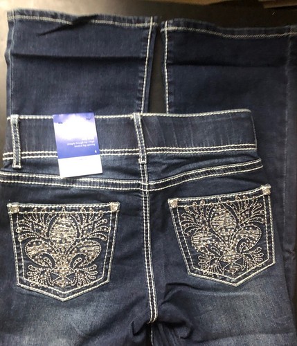 Apt. Mujer 9 Pantalones de mezclilla Bling Bootcut ajustados cintura tiro medio 4 NUEVOS (28” X31”) NUEVOS - Imagen 6 de 10