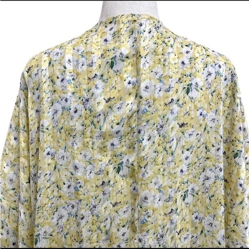 Heyson gelber geblümter Staubtuch vorne offen Morgenmantel leichte Longline Strickjacke Gr. S - Bild 6 von 13