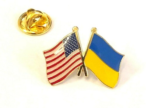 UKRAINE and AMERICA Flag Support Ribbon Pin - Lapel, Tie, Collar, Hat etc - Picture 2 of 4