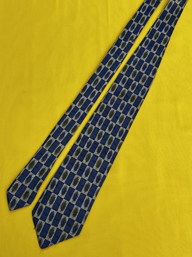 Authentische Krawatte DUNHILL abstraktes Blatt kariertes Design auf marineblau 100 % Seide - Bild 4 von 11