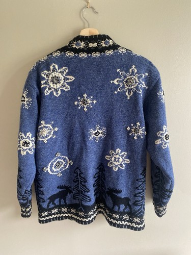 Vintage ICELANDIC DESIGN Women M Blue Fair Isle Zip Up Lined Wool Sweater *Read* - Picture 13 of 15