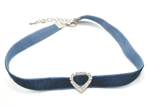 Velvet Choker Necklace Collar Clear Rhinestone Heart Charm Classic Free Postage - Picture 12 of 17