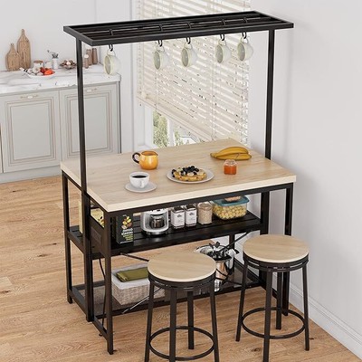 Kitchen Island With Storage, 3 Tier Microwave Stand Oven Shelf, Coffee Bar Table