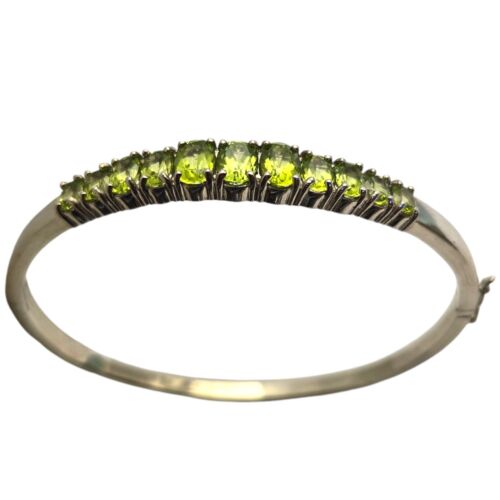 Vintage Sterling Silver Natural Peridot Hinged Bangle Large Bracelet - Picture 9 of 9
