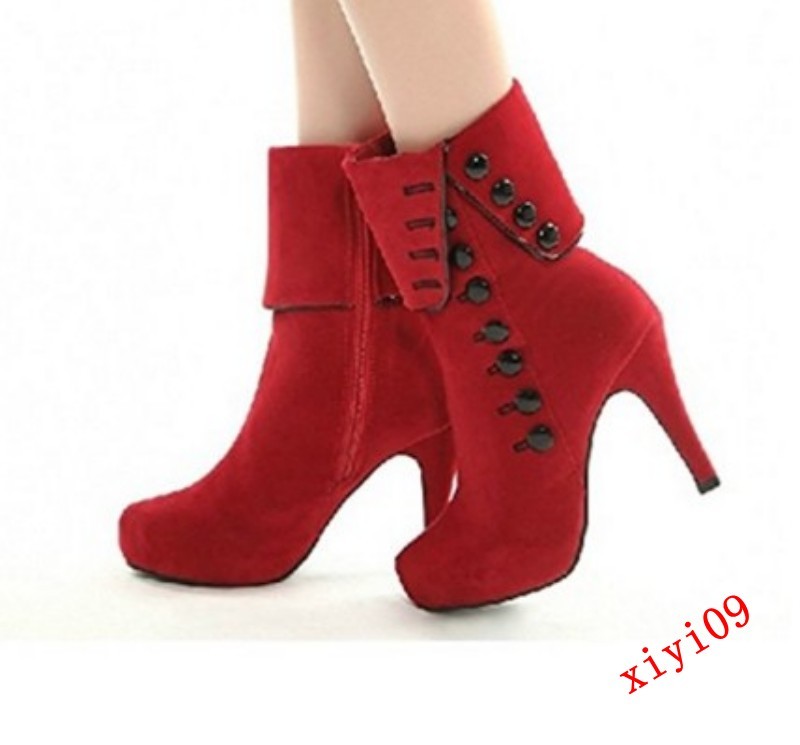 Kvinnor Ankle stövlar Round Toe High klackar Slim Side Zip Plattformän Röda tillfälliga skor Kvinnor Ankle stövlar Round Toe High klackar Slim Side Zip Plattformän Röda tillfälliga skor