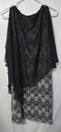 Abito Connected Apparel taglia 14 bianco nero asimmetrico pizzo sovrapposto foderato - Foto 3 di 11