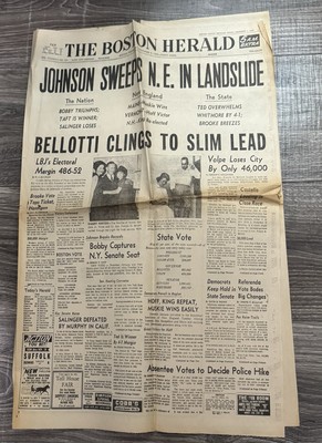 Boston Herald November 4 1964 Johnson Sweeps N.E. In Landslide Front Page