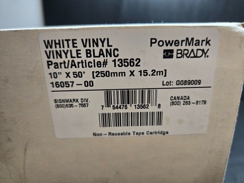 NEW SEALED* Brady PowerMark White Vinyl 10" x 50' Tape Cartridge P/N: 13562 (CT) - Picture 8 of 11