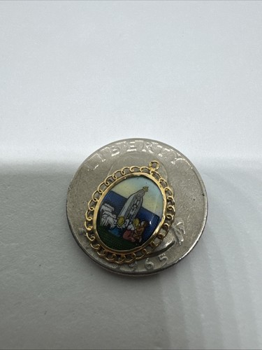 19K Portuguese Yellow Gold Painted Fatima Mary Porcelain Pendant Prayer Charm - Picture 14 of 16