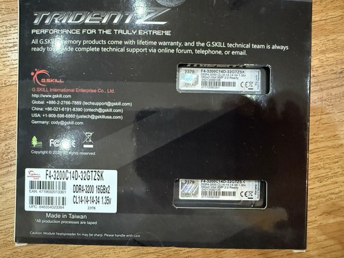 G.Skill B-Die Ram DDR4 3200 32gb (2x16gb) CL14 F4-3200C14D-32GTZSK Trident Rams - Picture 3 of 3