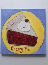 Cherry Pie Dessert -  Original Acrylic Painting On Canvas 12"x12" 